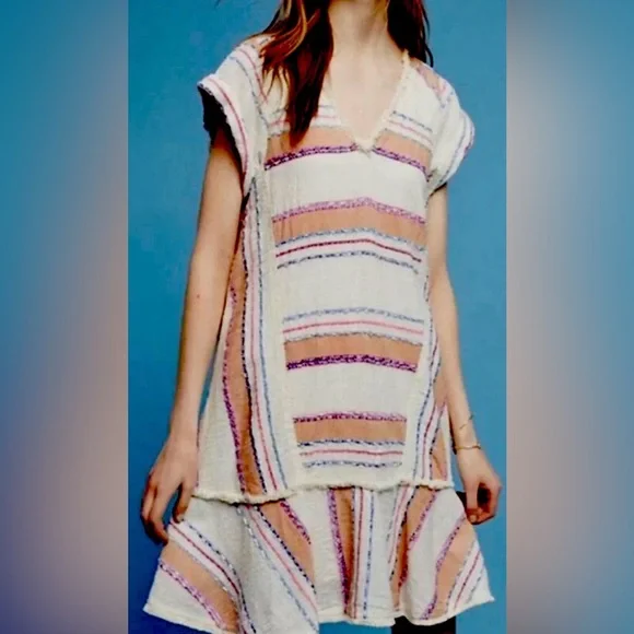 Anthropologie Holding Horses Size XSP Elira  Earth Tone Striped Tunic Dress - Picture 2 of 9